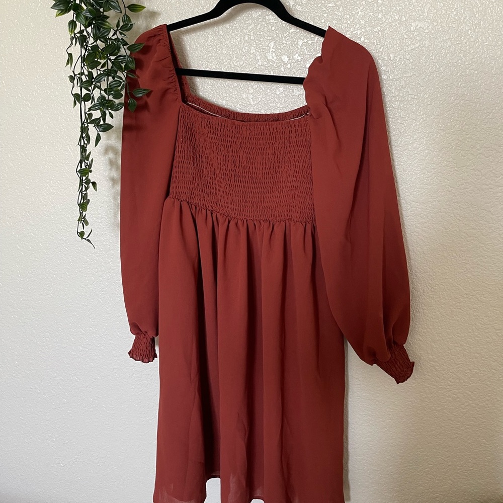 Square Neck Flounce Sleeve Shirred A-line Dress